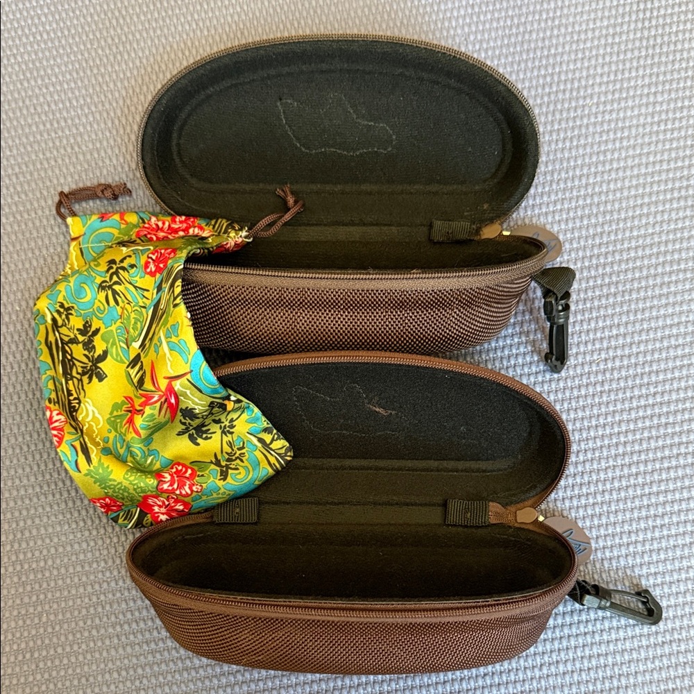 Maui Jim Brown Eyeglass Cases with Floral Pouch